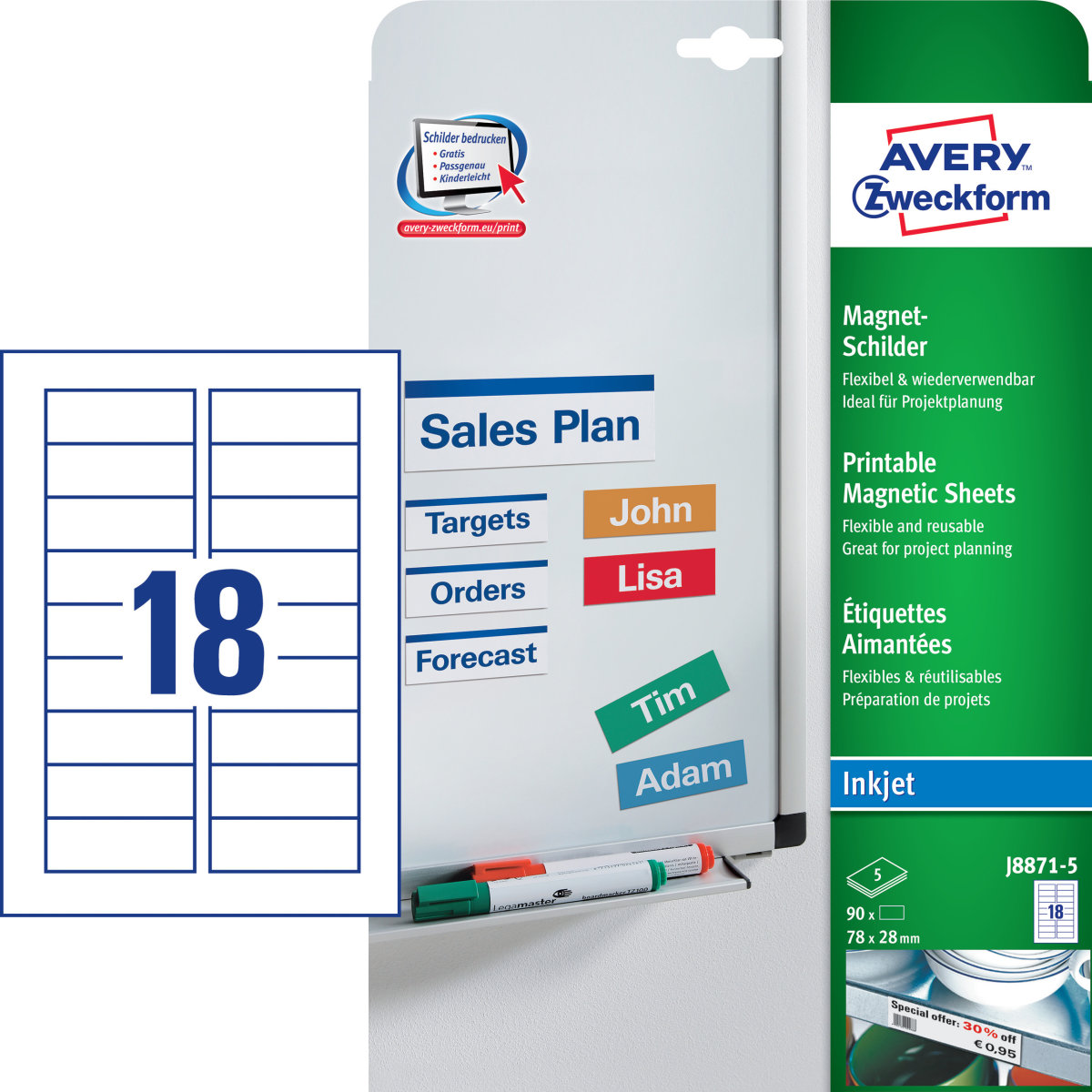 Avery J8871 Mag. skilte | 78x28 mm | 90 stk.