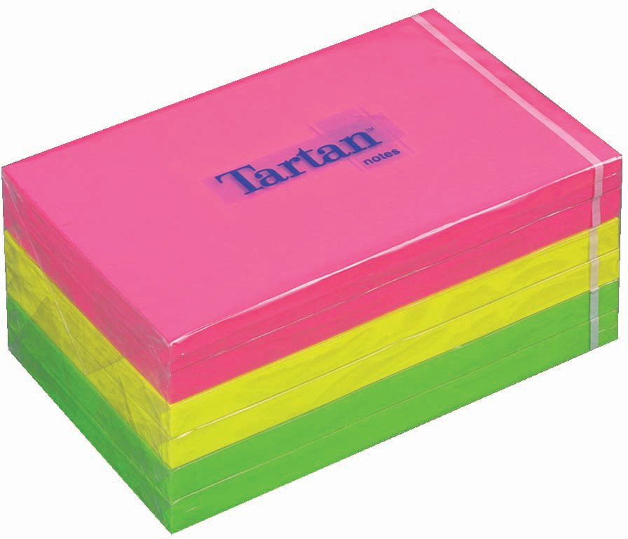 Tartan memoblok 76 x 127mm, pink, neongrøn, gul