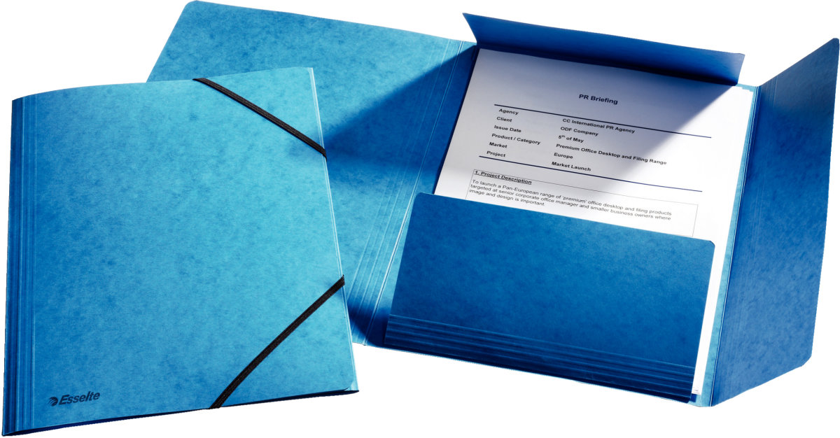Esselte elastikmappe m/klap, A4 karton, blå