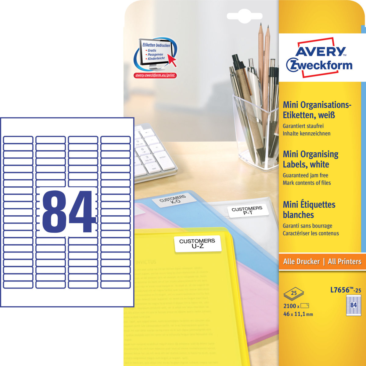Avery L7656 Etiketter | 46x11,1 mm | 2100 stk.