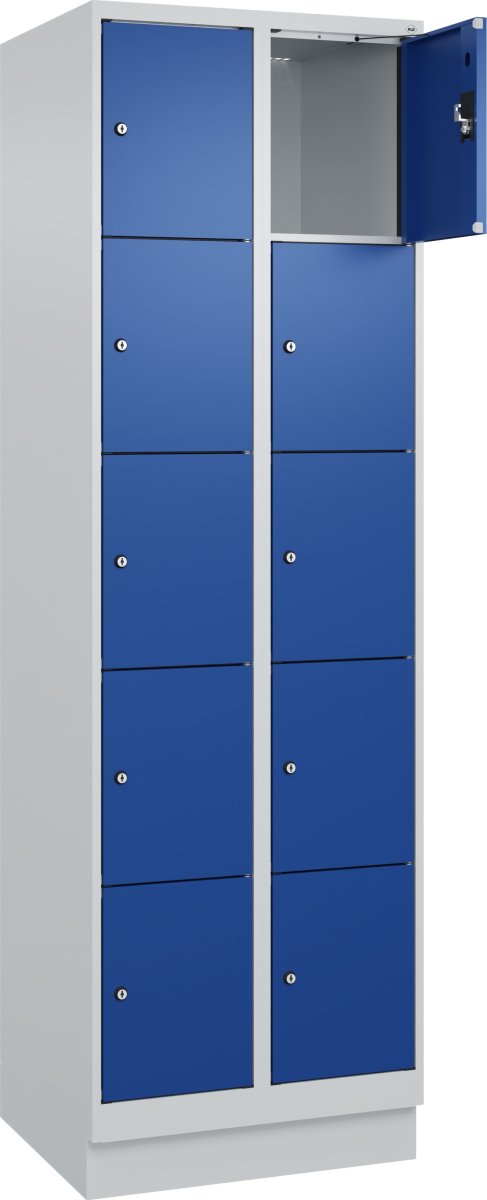 CP garderobeskab,2x5rum,Sokkel,Cylinderlås,Grå/Blå
