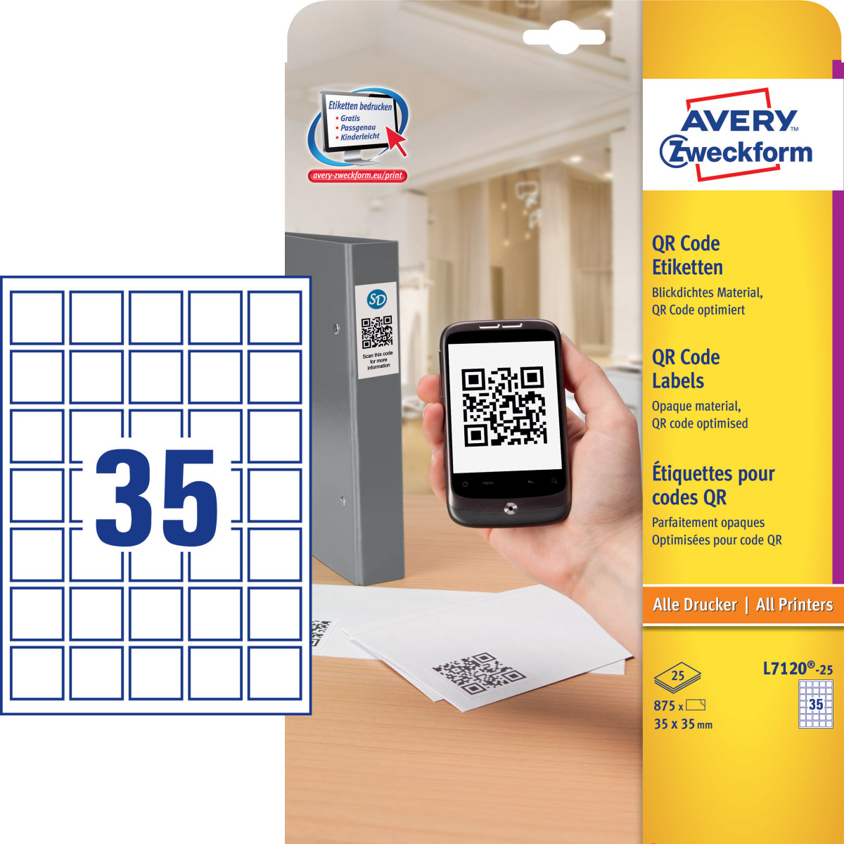 Avery L7120 QR etiketter | 35x35 mm | 875 stk.