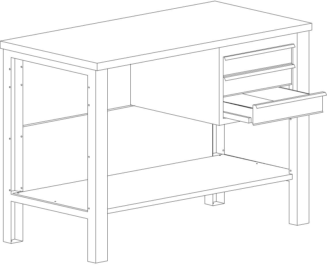Basic arbejdsbord - 3 x skuffe/1 x underhylde, Blå