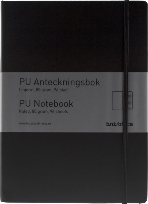 Notesbog A4 lin. PU-mat. med elastiklukning, sort
