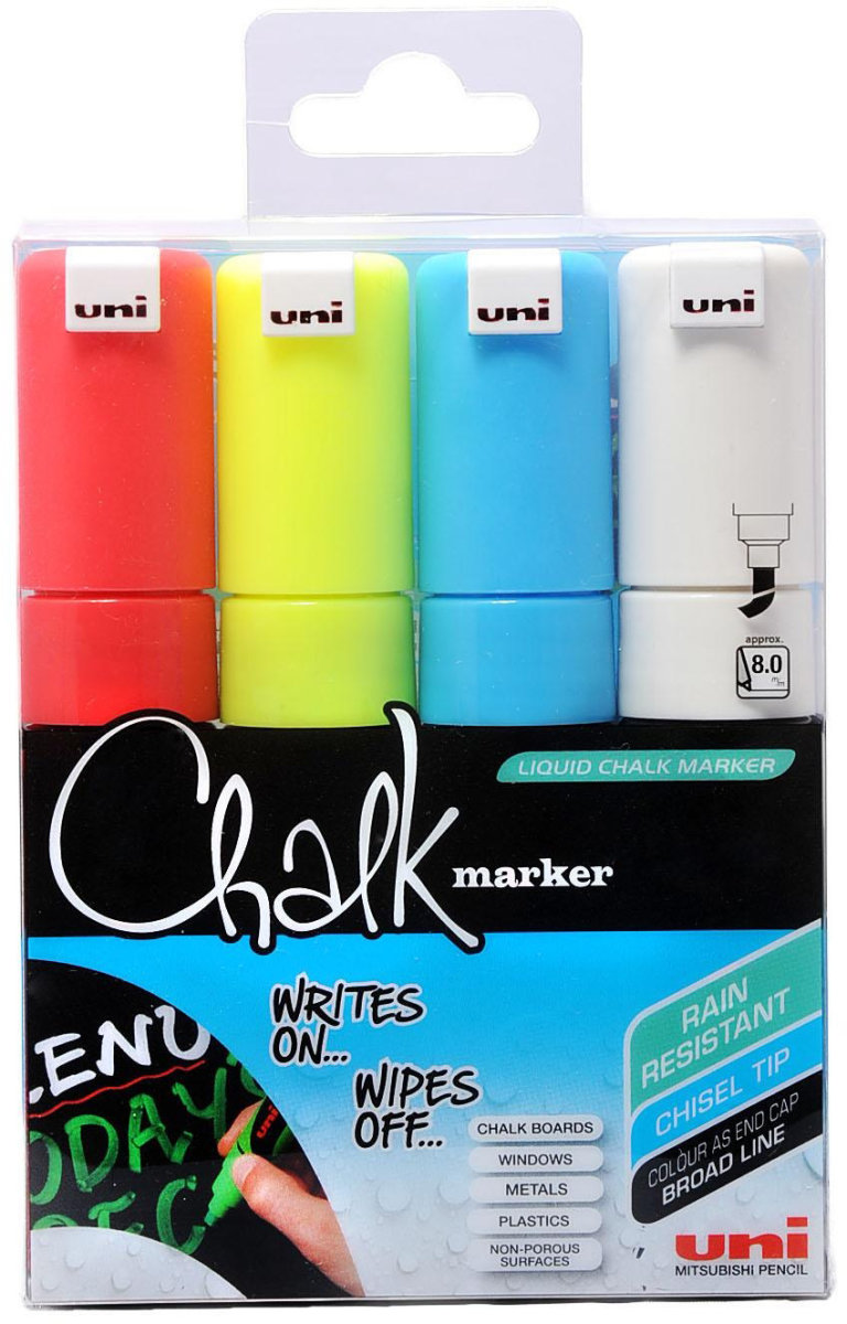 Uni PWE-8K Chalk Marker | 8 mm | 4 stk.