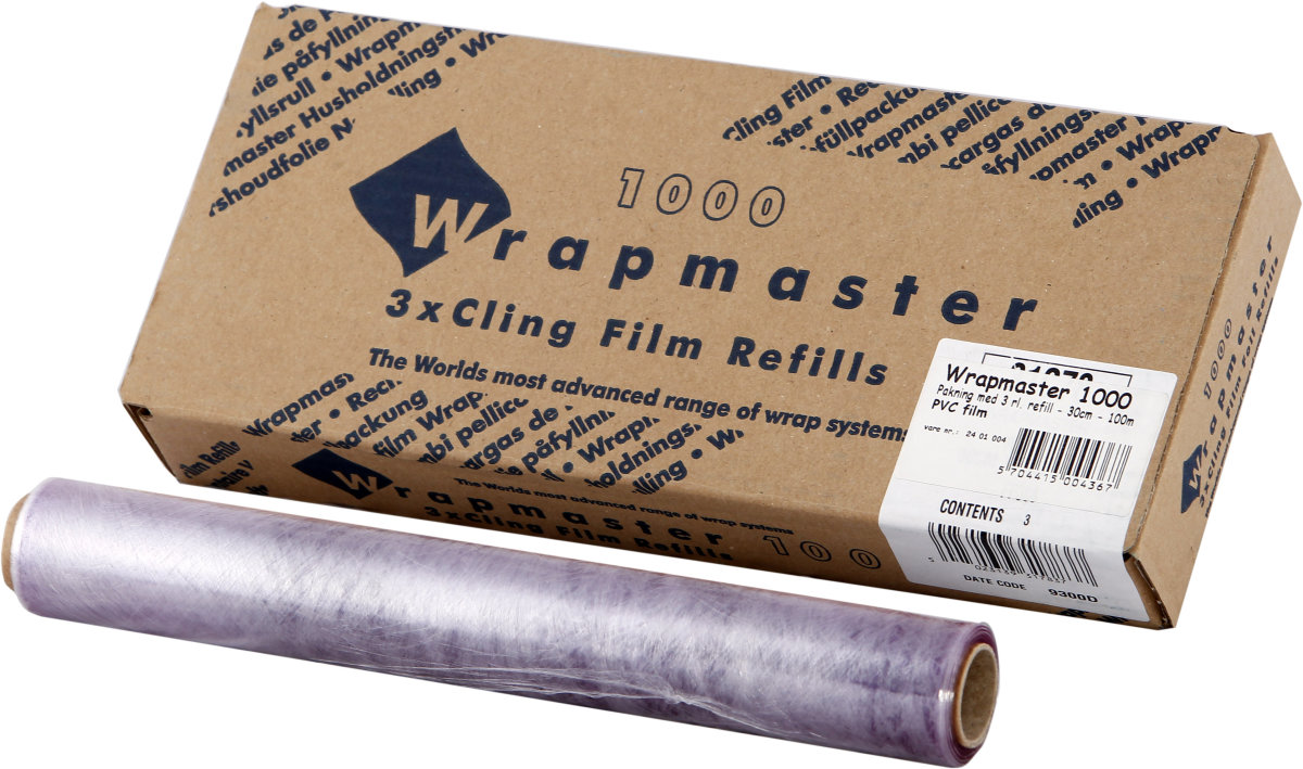 3 ruller film á 225meter(i alt 675m) til Wrapmaster Compact 30cm (bredde)  Passer IKKE til Wrapmaster 1000! 