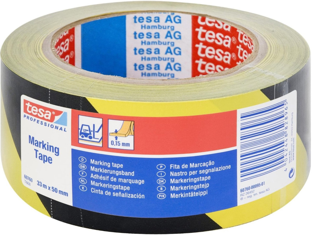 tesa Markeringstape | Perm | 50mm x 33m | Gul/sort