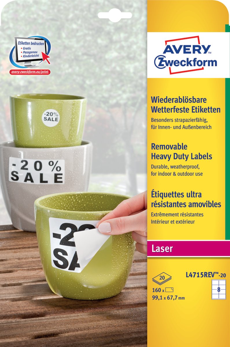 Avery L4715R Etiketter | 99,1x67,7 mm | 160 stk.
