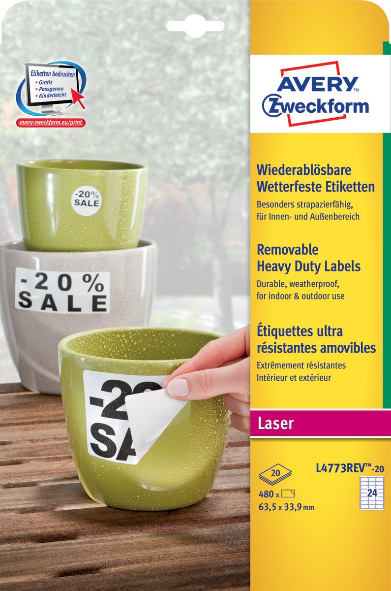 Avery L4773R Etiketter | 63,5x33,9 mm | 480 stk.