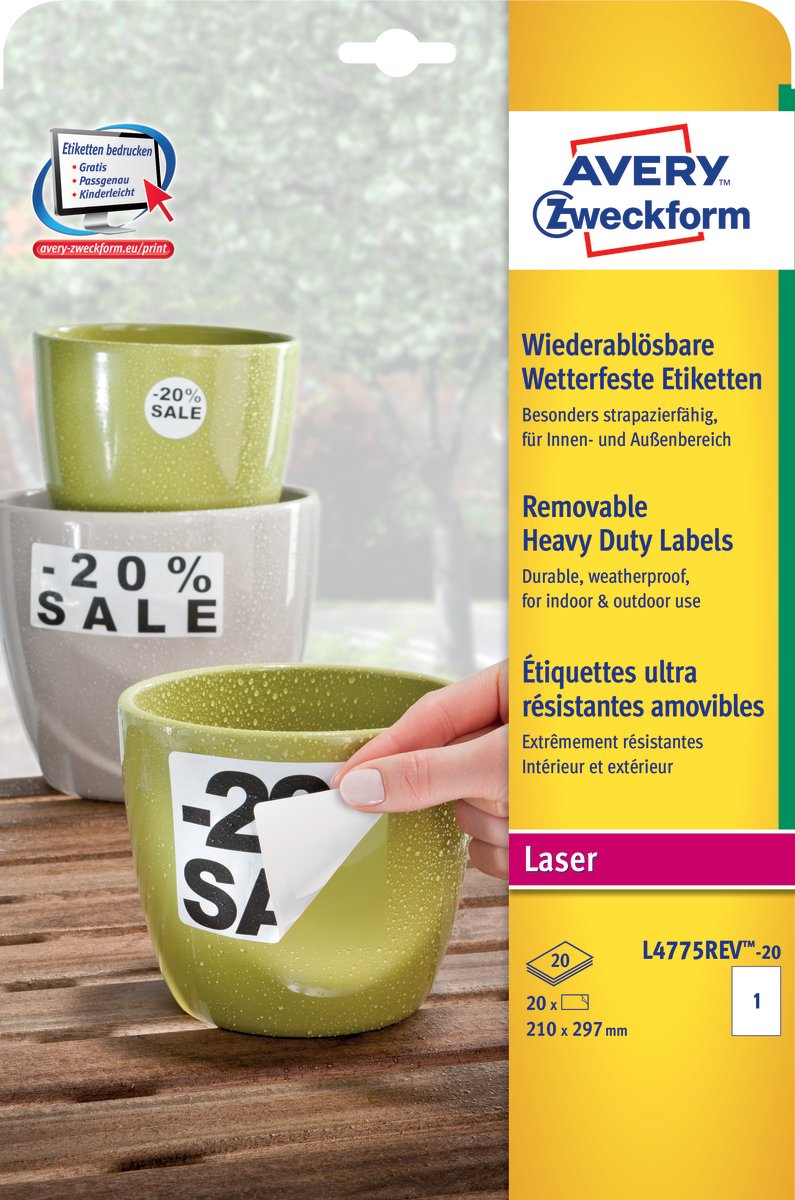 Avery L4775R Etiketter | A4 | 20 stk.