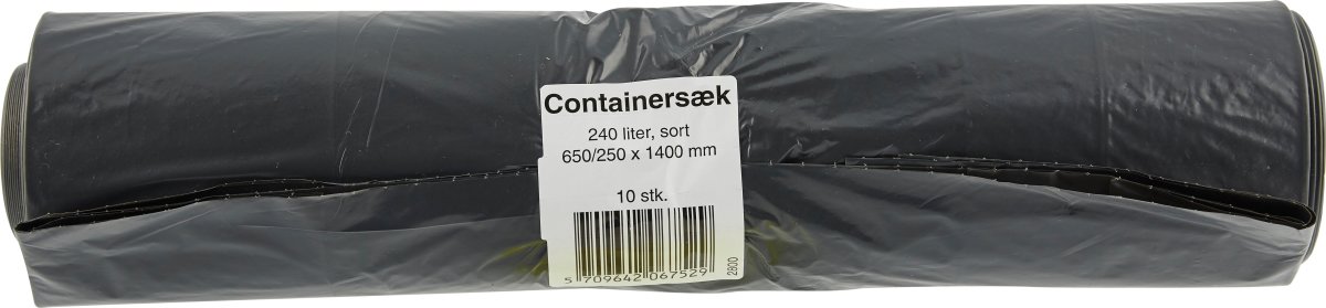 Containersæk 240 liter, 650 x 250 x 1400 mm, sort