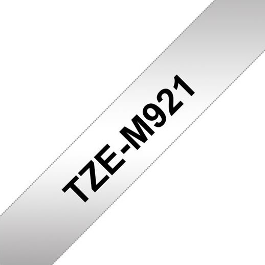 Brother TZe-M921 labeltape 9mm, sort på mat sølv