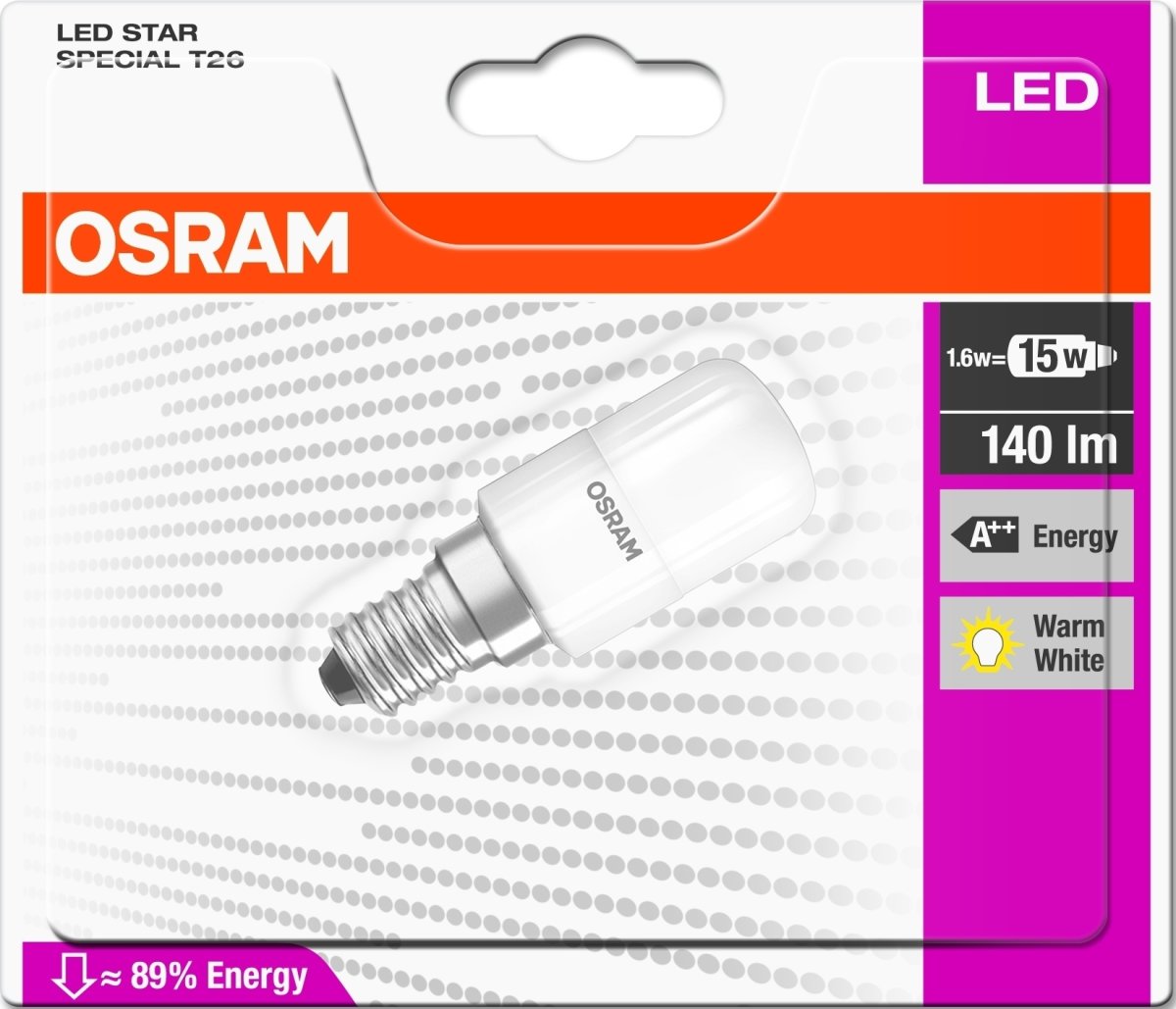 Osram LED Specialpære T26 Køleskab E14, 2,3W=20W