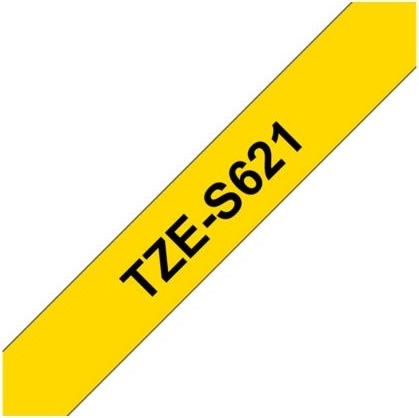 Brother TZe-S621 ekstra klæb, 9mm, sort på gul