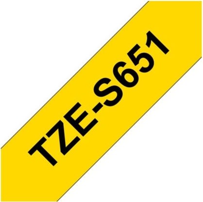 Brother TZe-S651 labeltape 24mm, sort på gul
