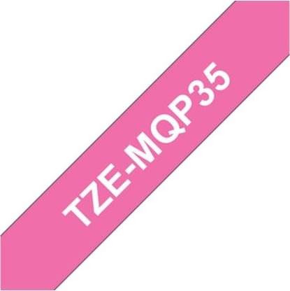 Brother TZe-MQP35 labeltape 12mm, hvid på pink
