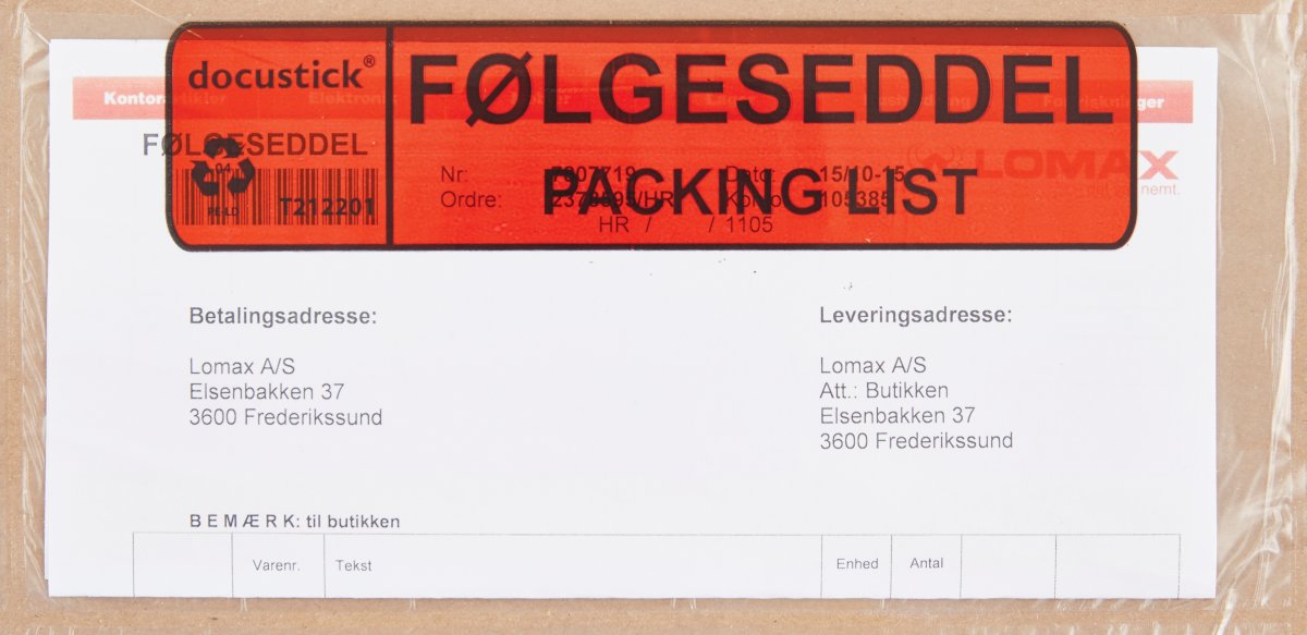 Dokumentlomme, DK/EN, C65, Std, 1000 stk.