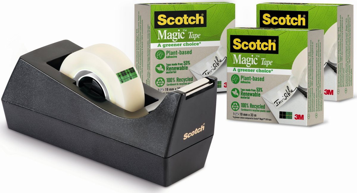 Scotch borddispenser sort + 3rl Magic Miljø Tape 