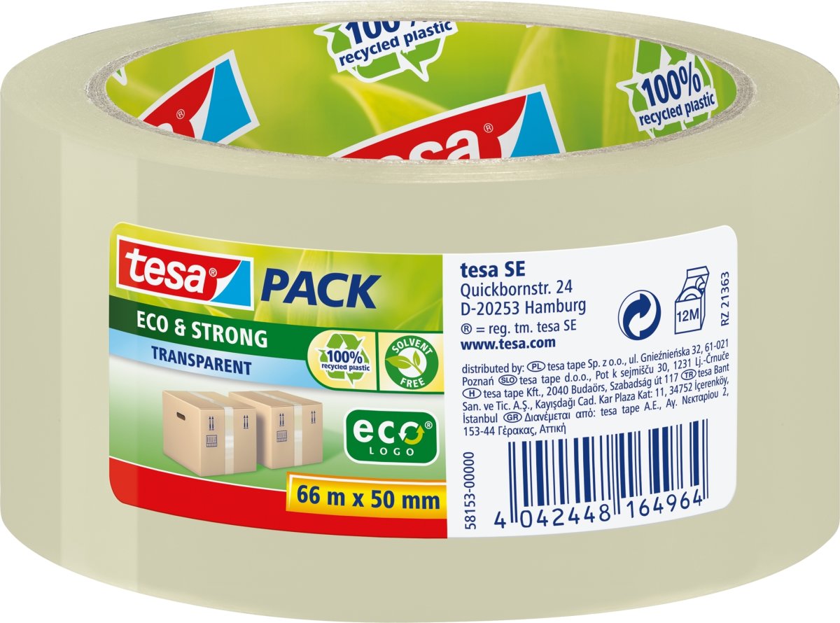 tesa ecoLogo Pakketape | S | 50mm x 50m | Klar