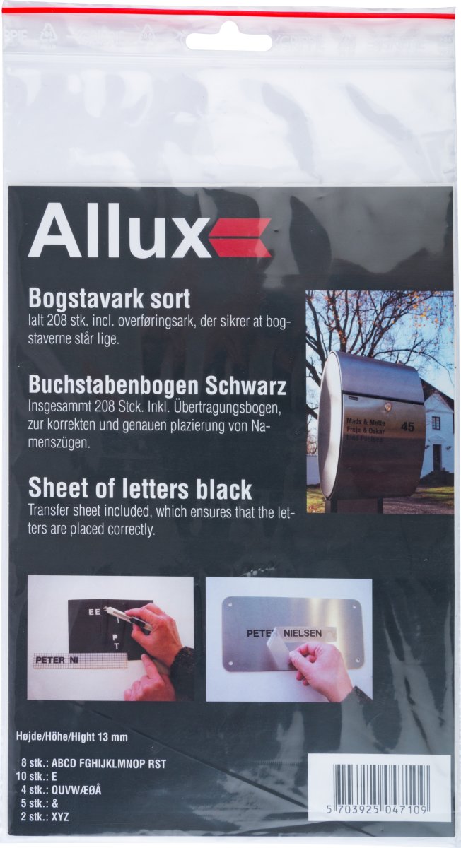 Allux Bogstaver 13 mm, sort, 204 stk.
