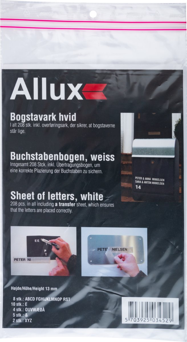 Allux Bogstaver 13 mm, hvid, 204 stk.