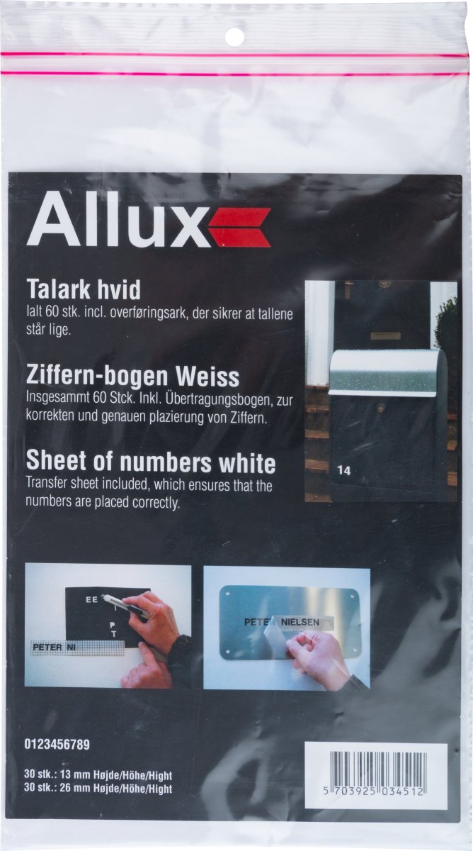 Allux Tal 13 og 26 mm, hvid, 60 stk.