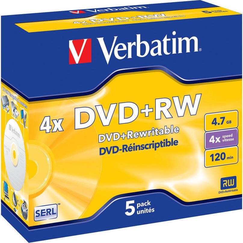 Verbatim DVD+RW 4,7GB Jewel Case, 5 stk