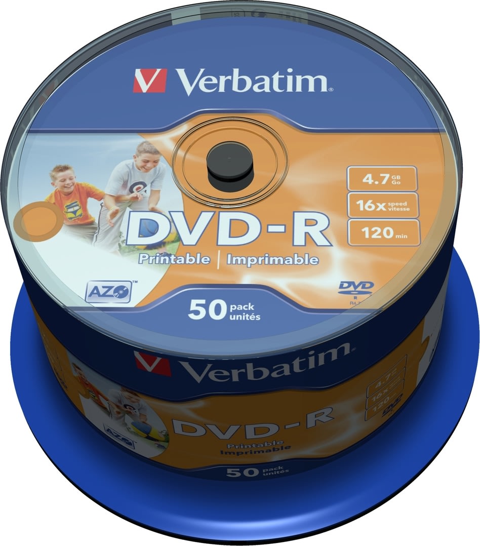 Verbatim DVD-R 4,7GB printable, spindel, 50 stk