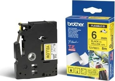 Brother TZe-FX611 labeltape 6mm, sort på gul
