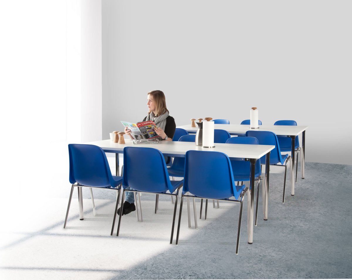 Lena Basic kantinesæt m/ 6 blå stole og bord 