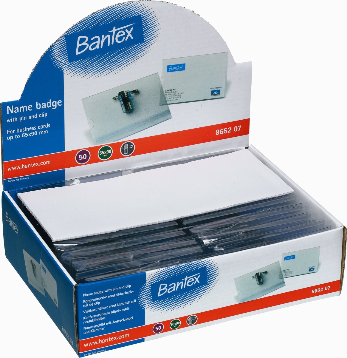 Bantex Navneskilt m. clips/nål | 55x90 mm