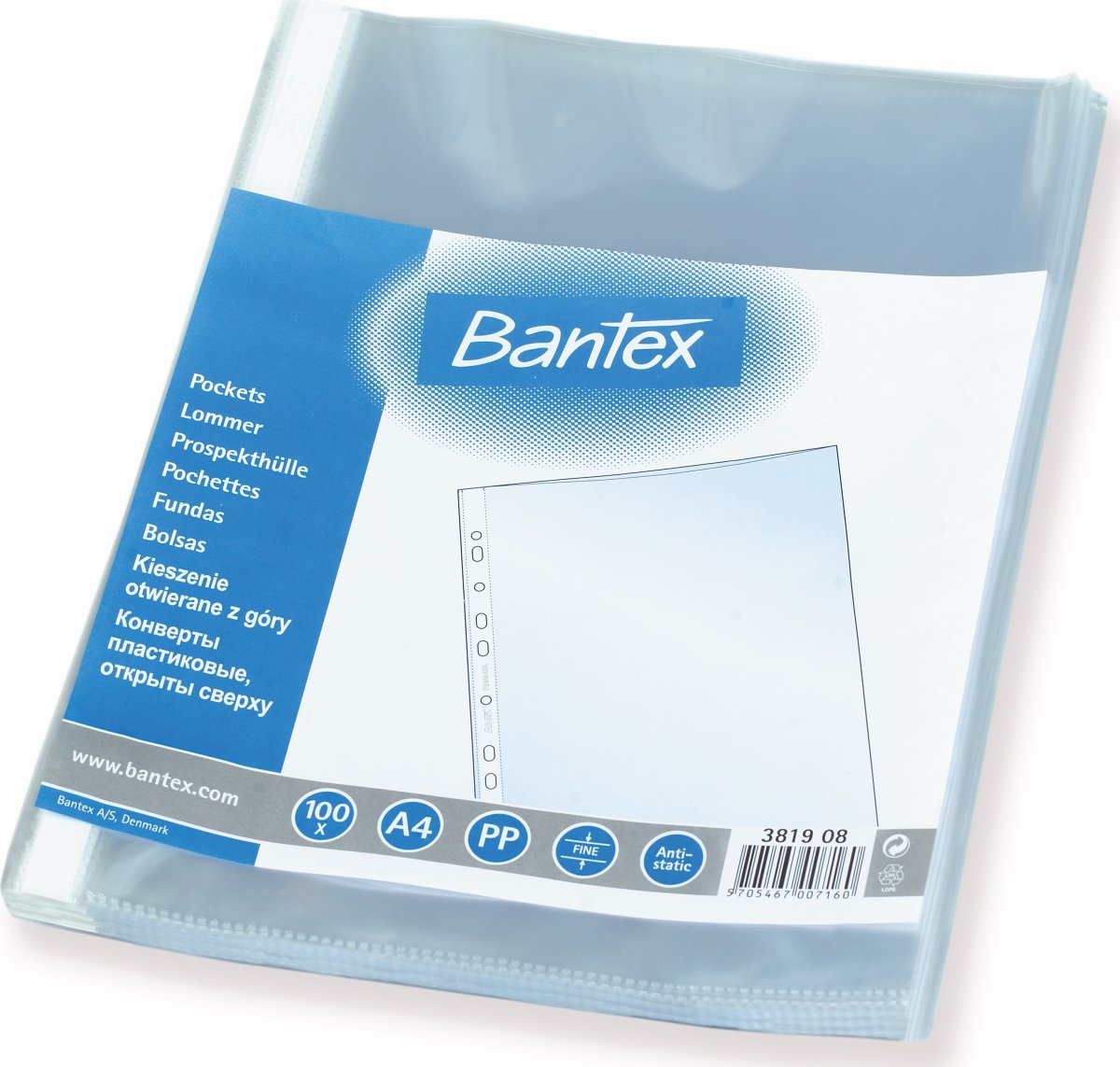 Bantex lomme A4, PP, 0.06mm, top, 100stk