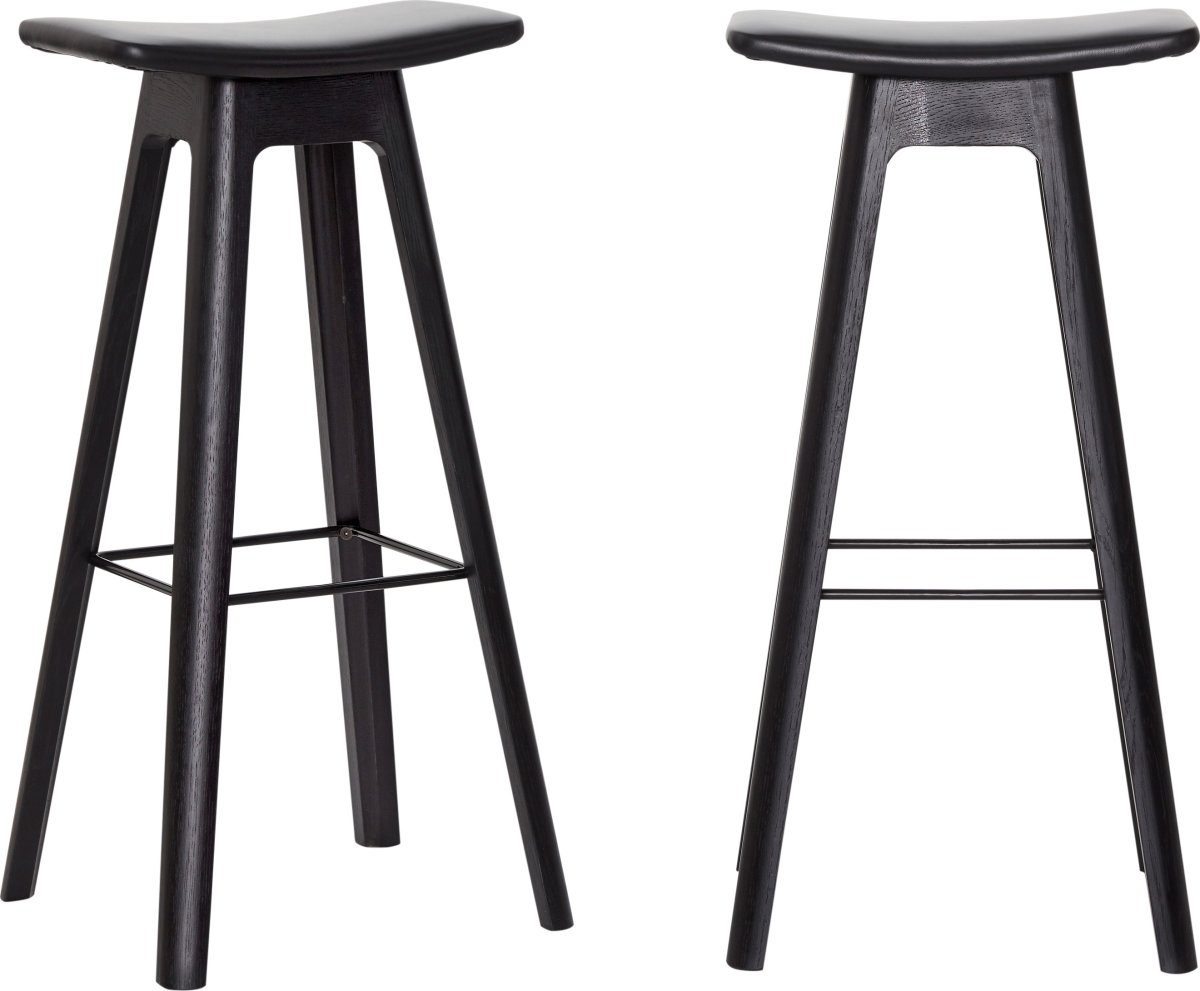 HC1 Barstol, Sort med læder sæde, H 67 cm