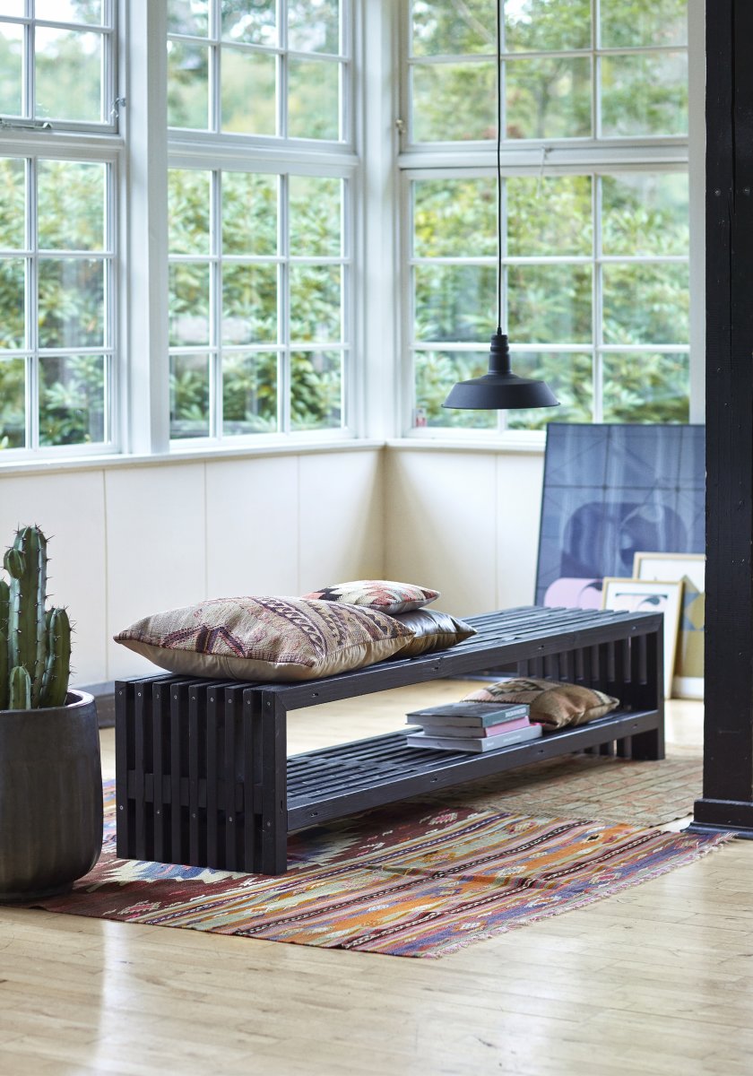 Plus Trallebænk m. hylde, Sort, L 218 cm