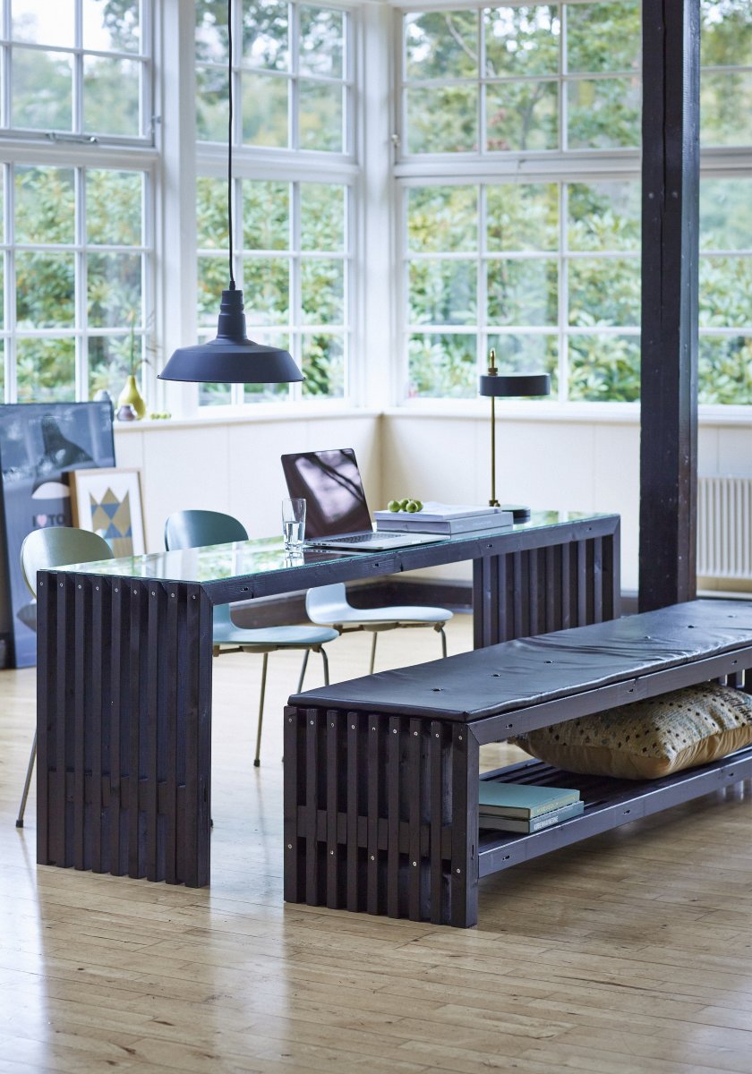 Plus Trallebænk m. hylde, Sort, L 218 cm