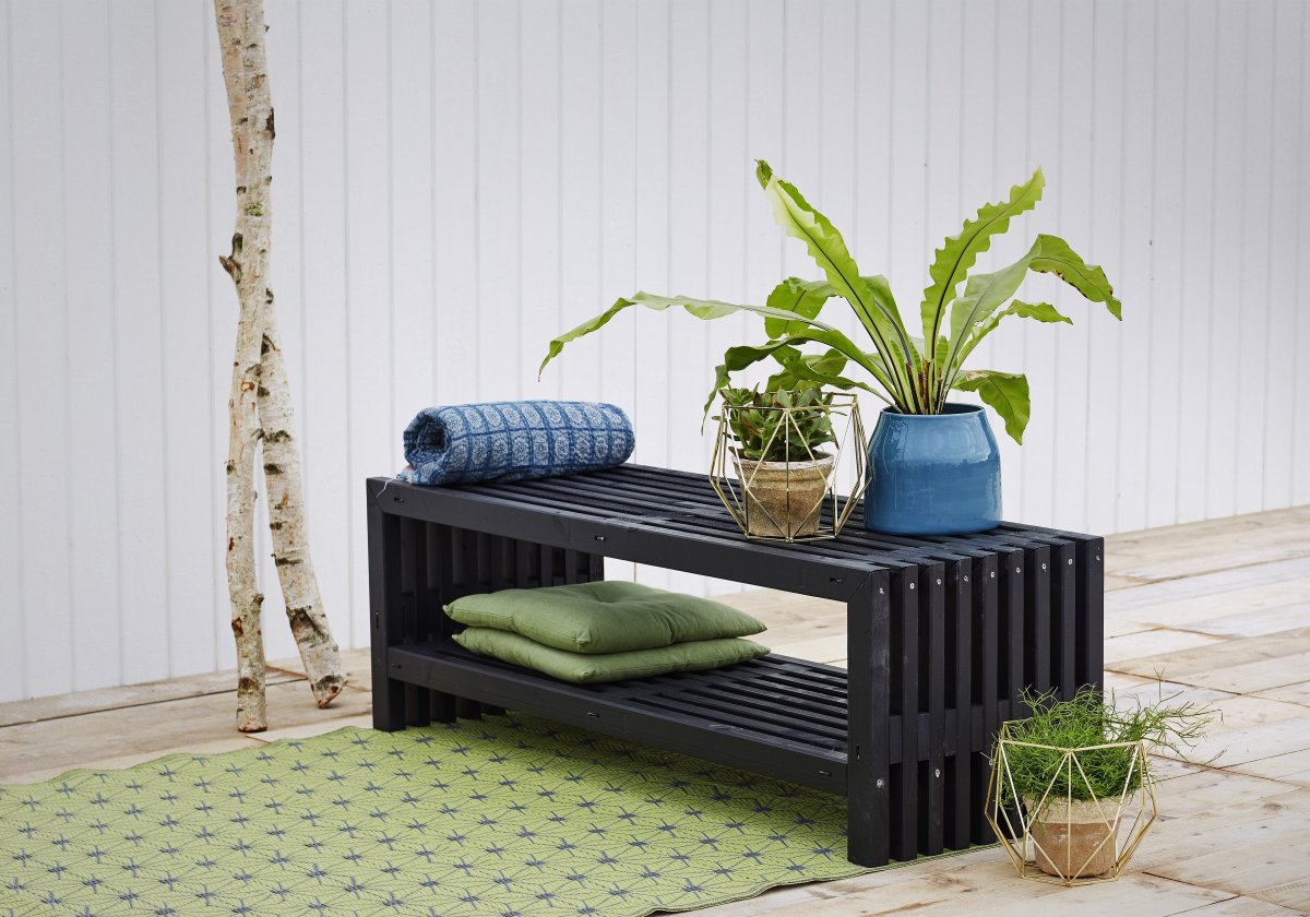 Plus Trallebænk m. hylde, Sort, L 138 cm