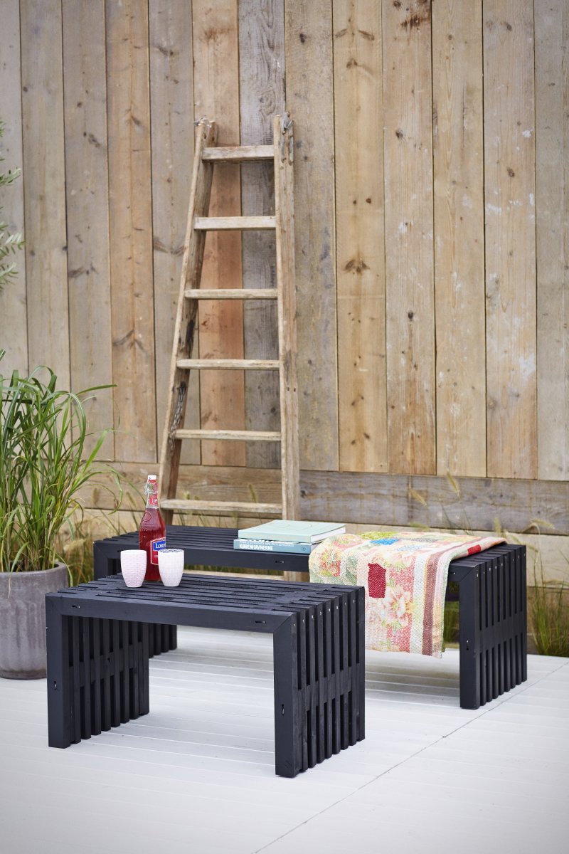 Plus Rustik Trallebænk, Sort, L 138 cm