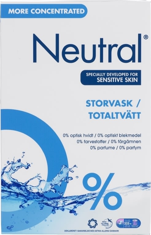 Neutral Storvask vaskepulver, hvid og kulørt, 9 kg