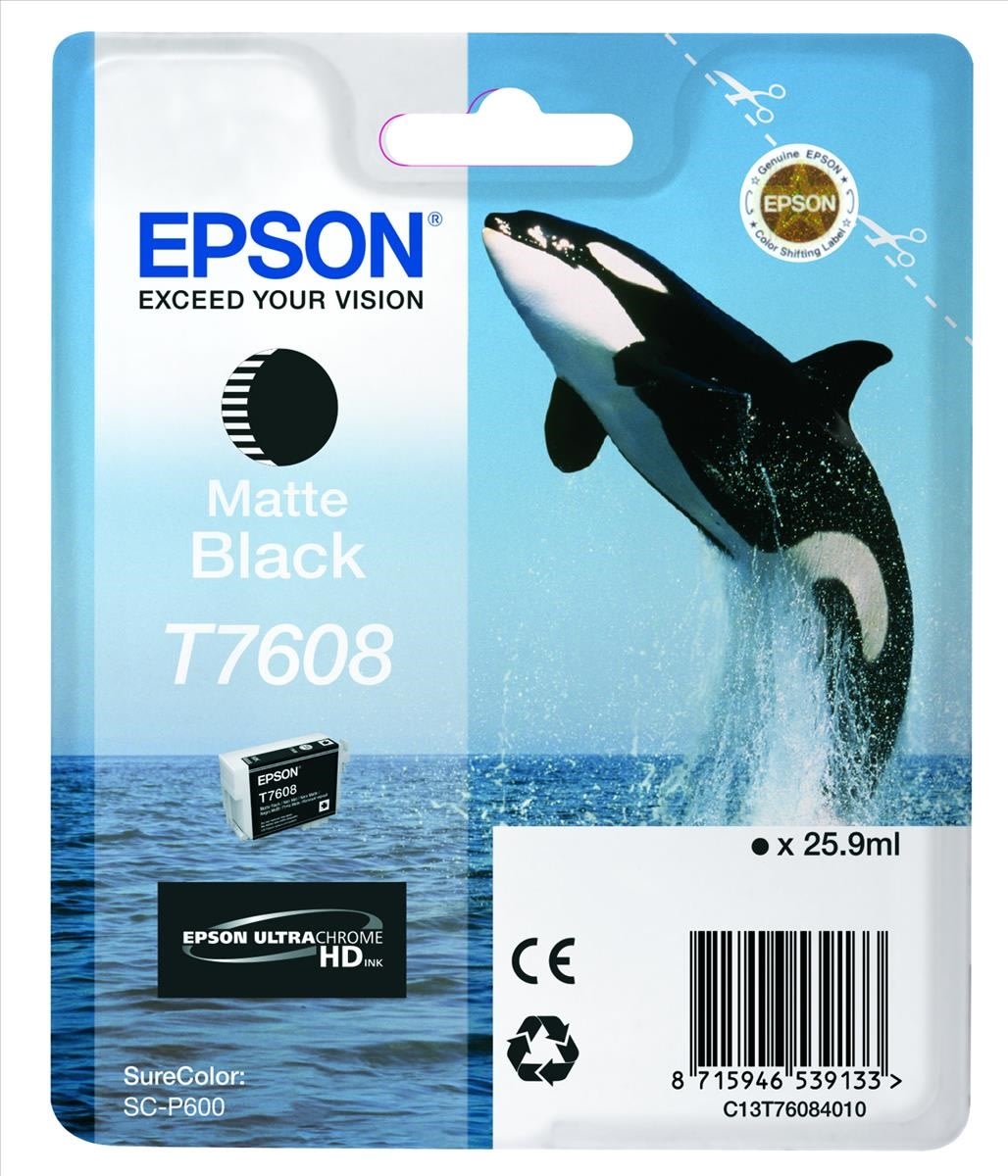 Epson T7608 blækpatron, mat sort, 25.9 ml. 