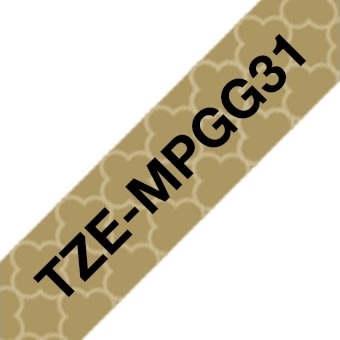 Brother TZe-MPGG31 labeltape 12mm, sort på guld