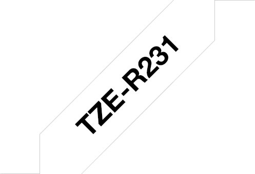Brother TZe-R231 sort tekst på hvidt højglans bånd