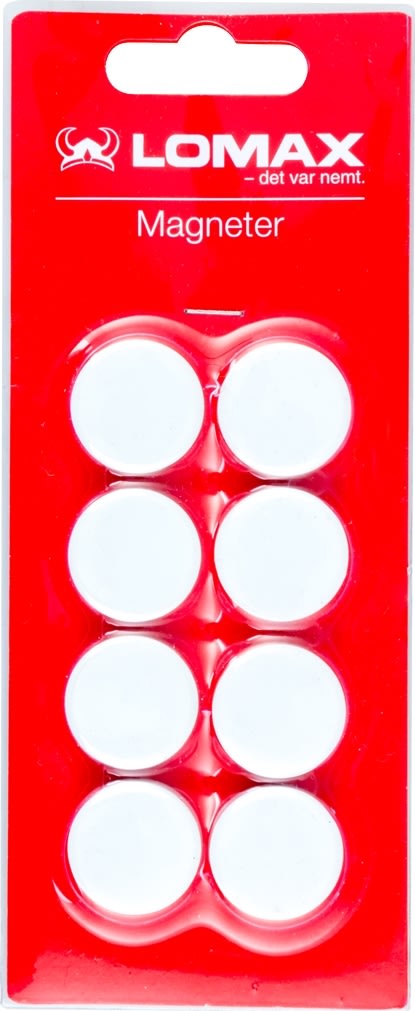 Lomax runde whiteboard magneter, 8 stk, 2 cm, hvid