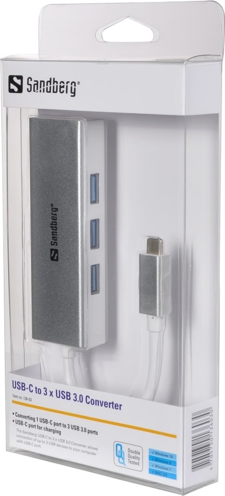 Sandberg USB-C til 3 x USB 3.0 Converter, hvid
