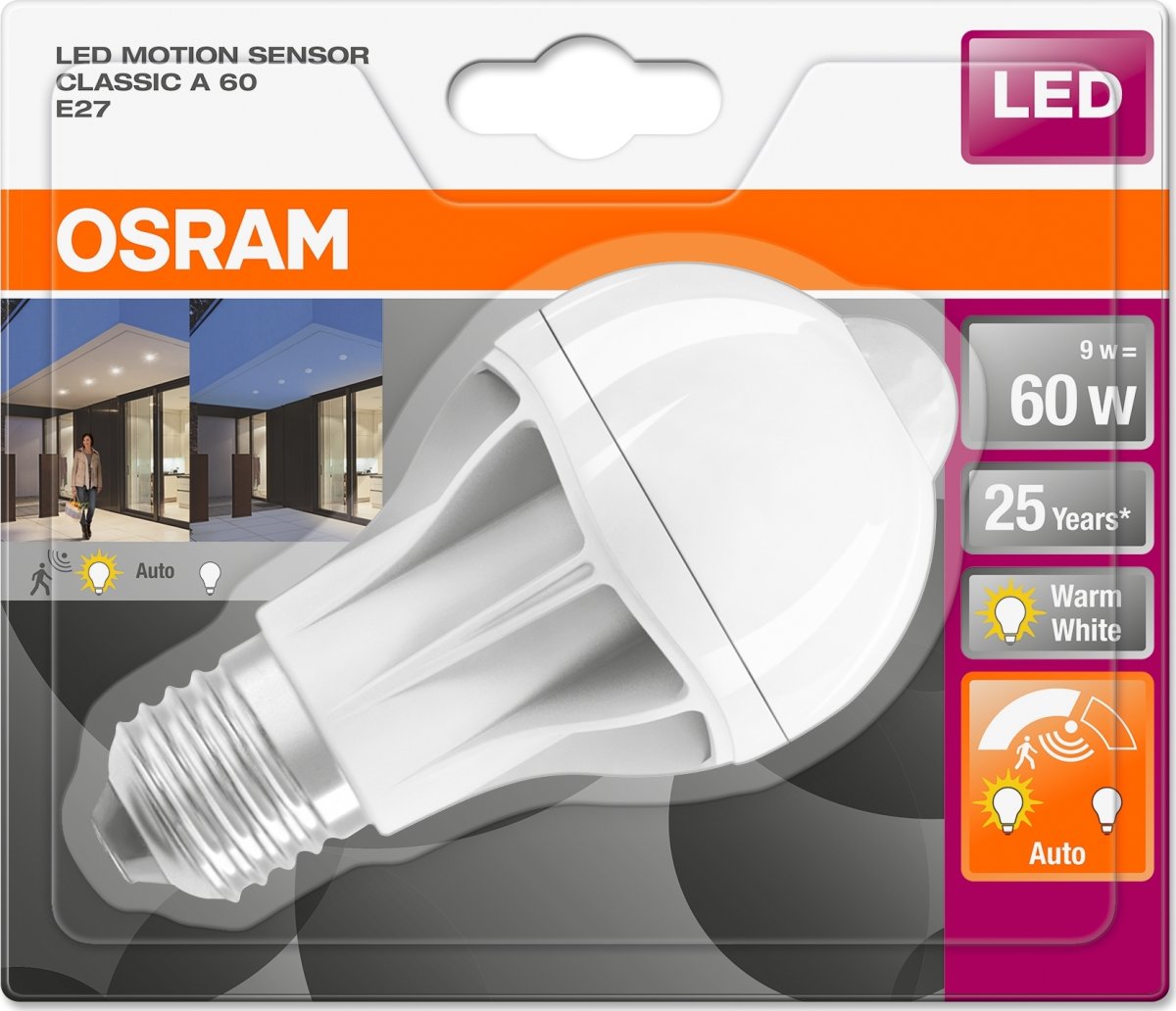 Osram LED Standardpære E27, 9W=60W, motion sensor