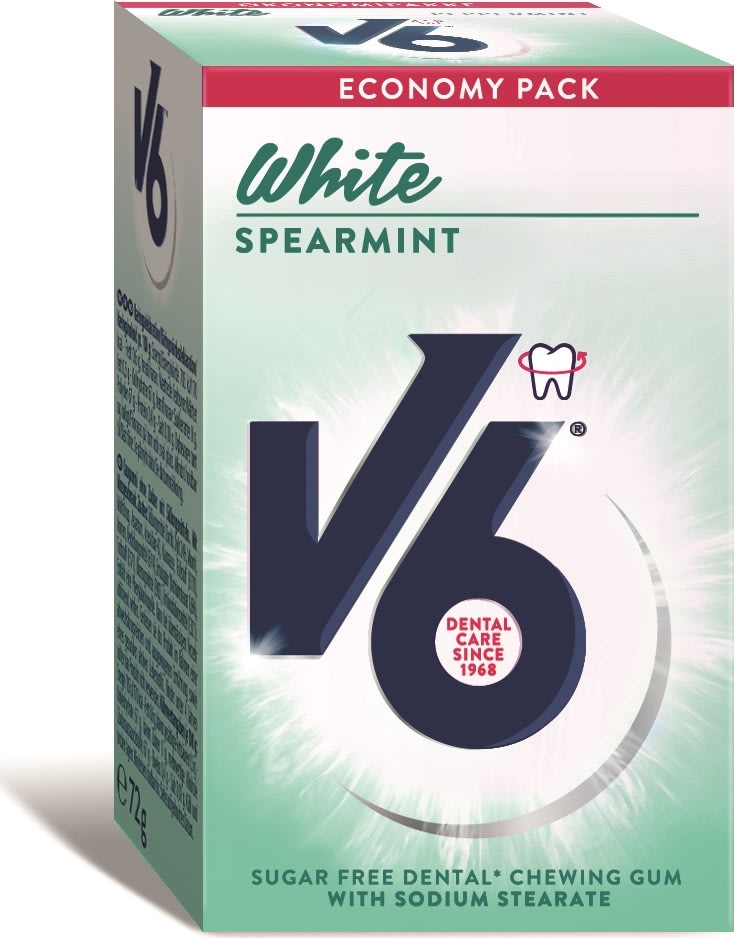 V6 Dental White Spearmint Tyggegummi, økonomip.