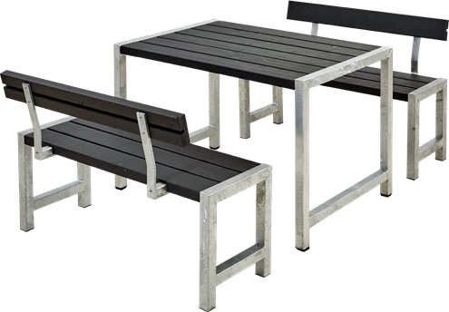 Plus Cafe Plankesæt m/ryglæn, 127 cm, Sort