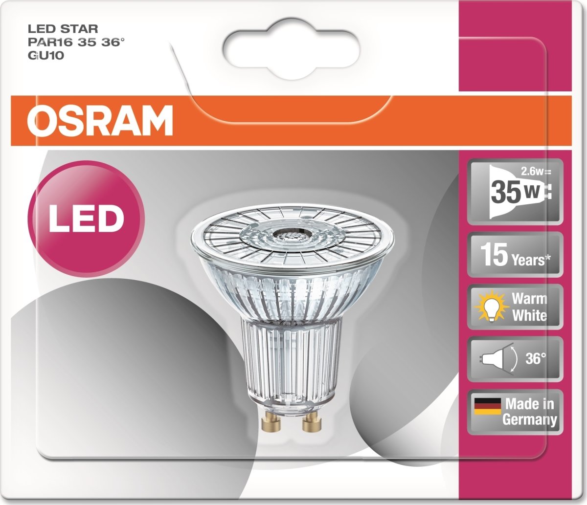 Osram LED Spotpære GU10, 2,6W=35W, 36g