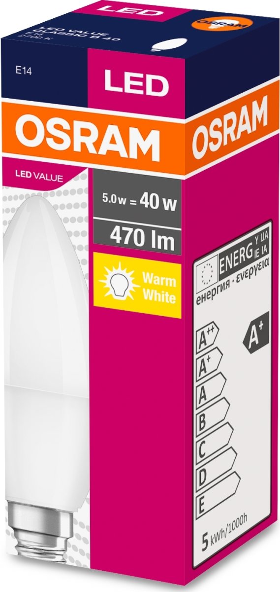 Osram Value LED Kertepære E14, 6W=40W