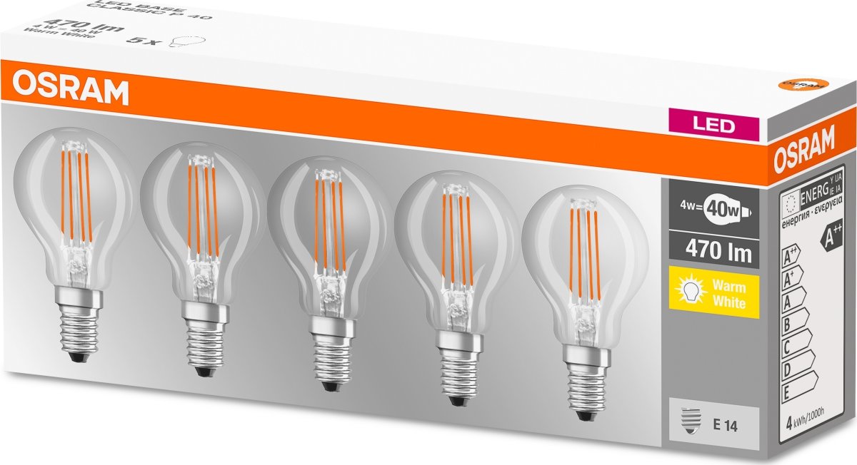 Osram Retro LED Kronepære klar E14, 4W=40W 5-pak