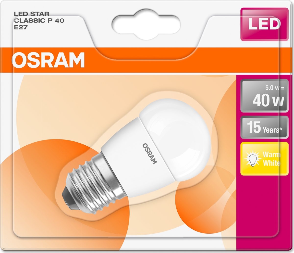 Osram LED Kronepære E27, 6W=40W